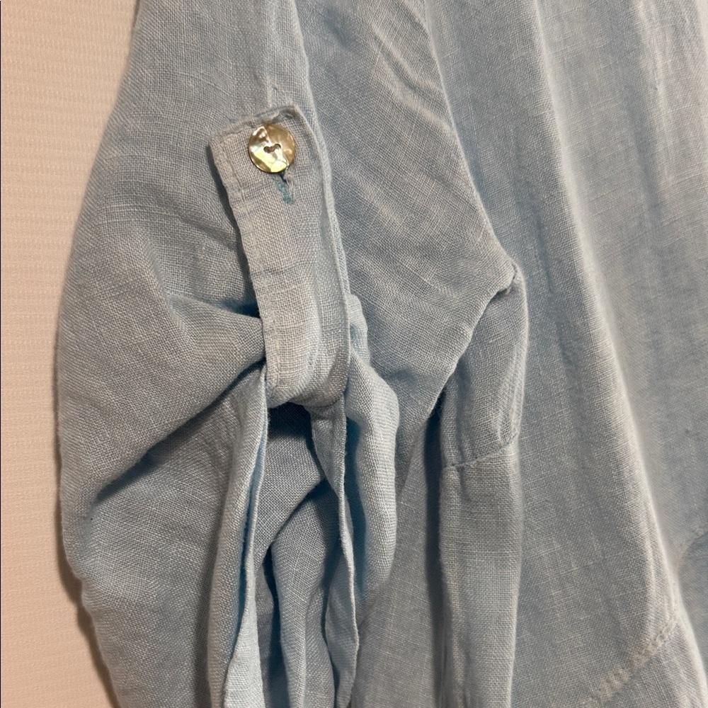 Meo Meli Light Blue Linen Button-Up Shirt Dress - Picture 4 of 5